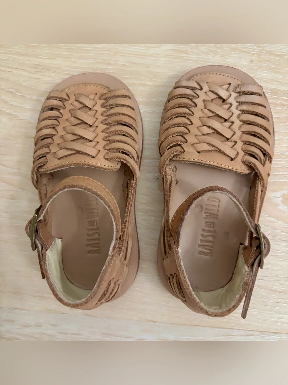 Kids Tan Leather Huarache Sandals with Adjustable Ankle Strap